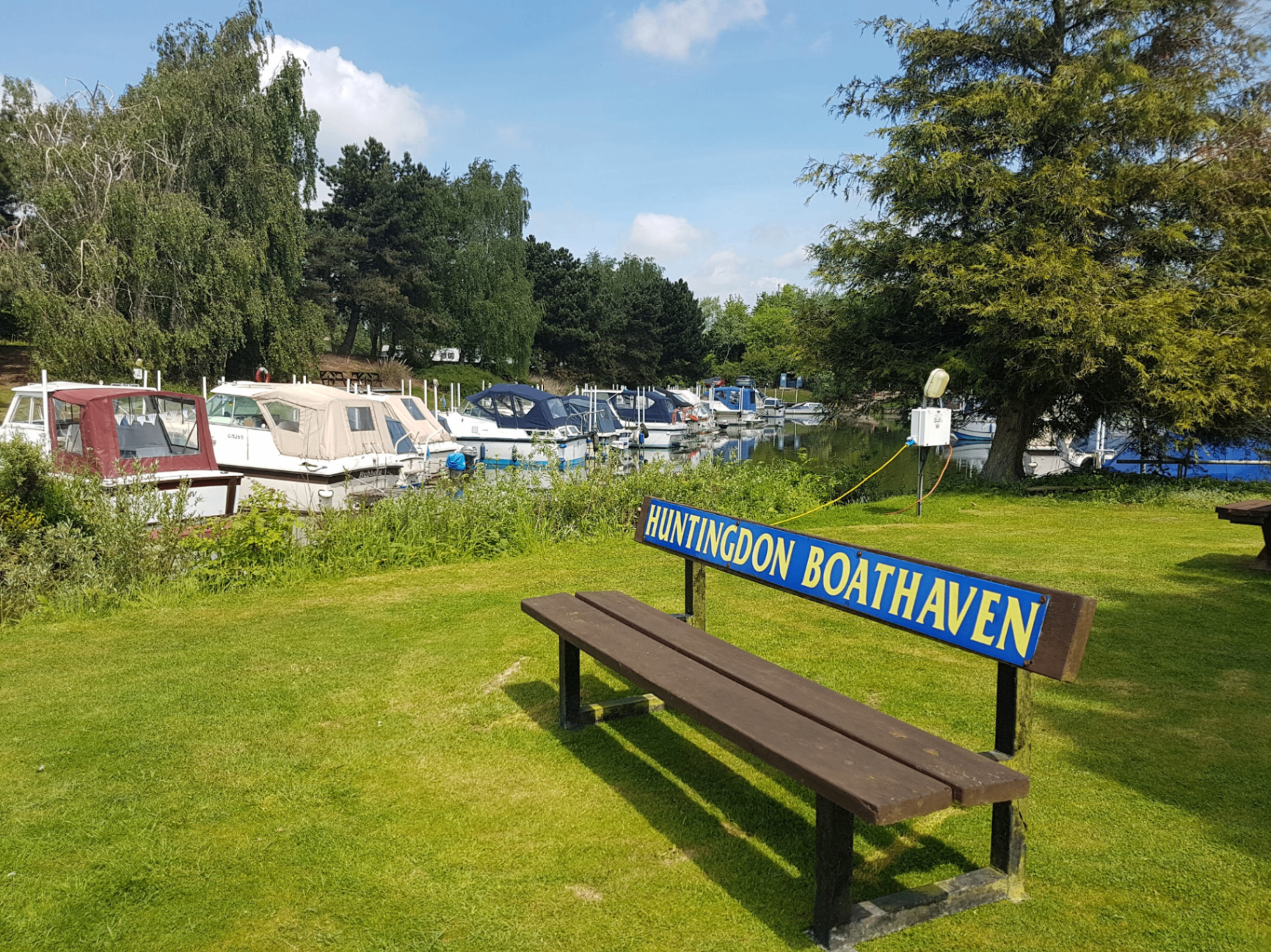 Huntingdon Boathaven bench overlooking the marina