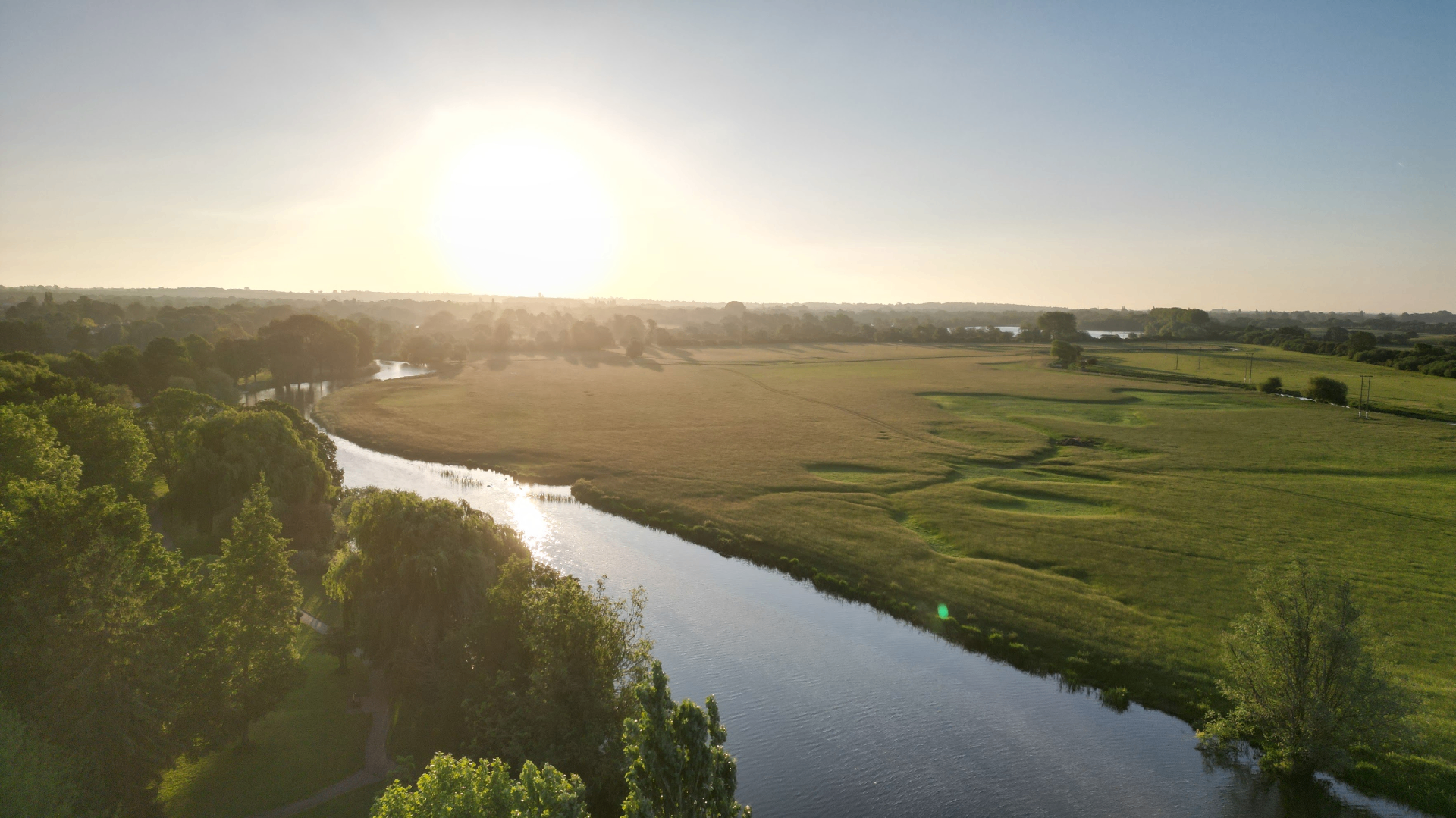 Sunrise over the River Great Ouse and water meadows